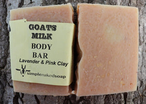 simplenakedsoap goat milk lavender and pink clay body bar