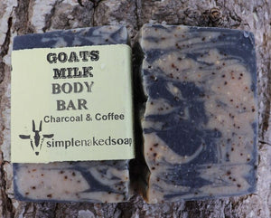 simplenakedsoap goat milk charcoal and coffee body bar